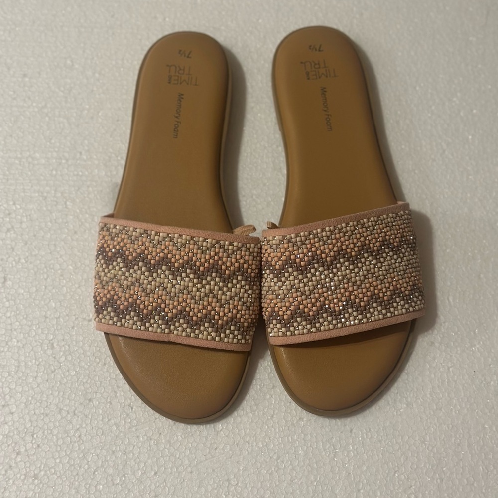 Time and Tru Women's Beaded Slide Sandals - Brown